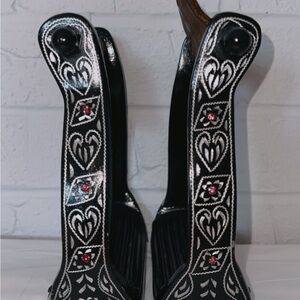 Showman Black and Steel Tooled Stirrups w/ Pink Rhinestones